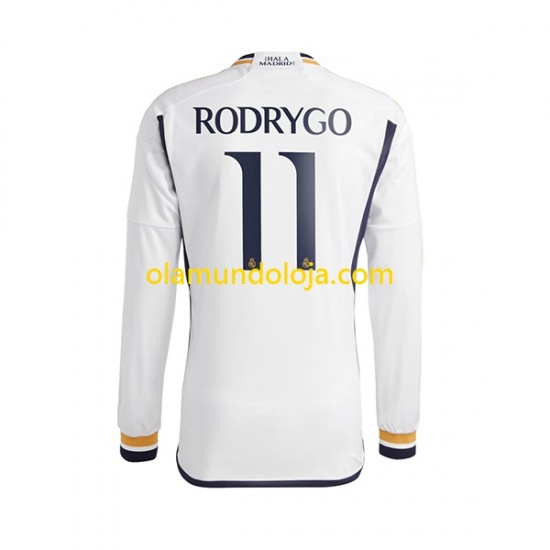 Camisola Real Madrid Rodrygo Goes 11 Homem Equipamento Primeiro 2023-2024 Manga Comprida